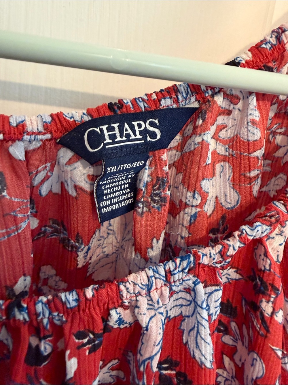 Chaps Red Floral Boho Peasant Blouse - Women's Long Sleeve - Picture 2 of 2